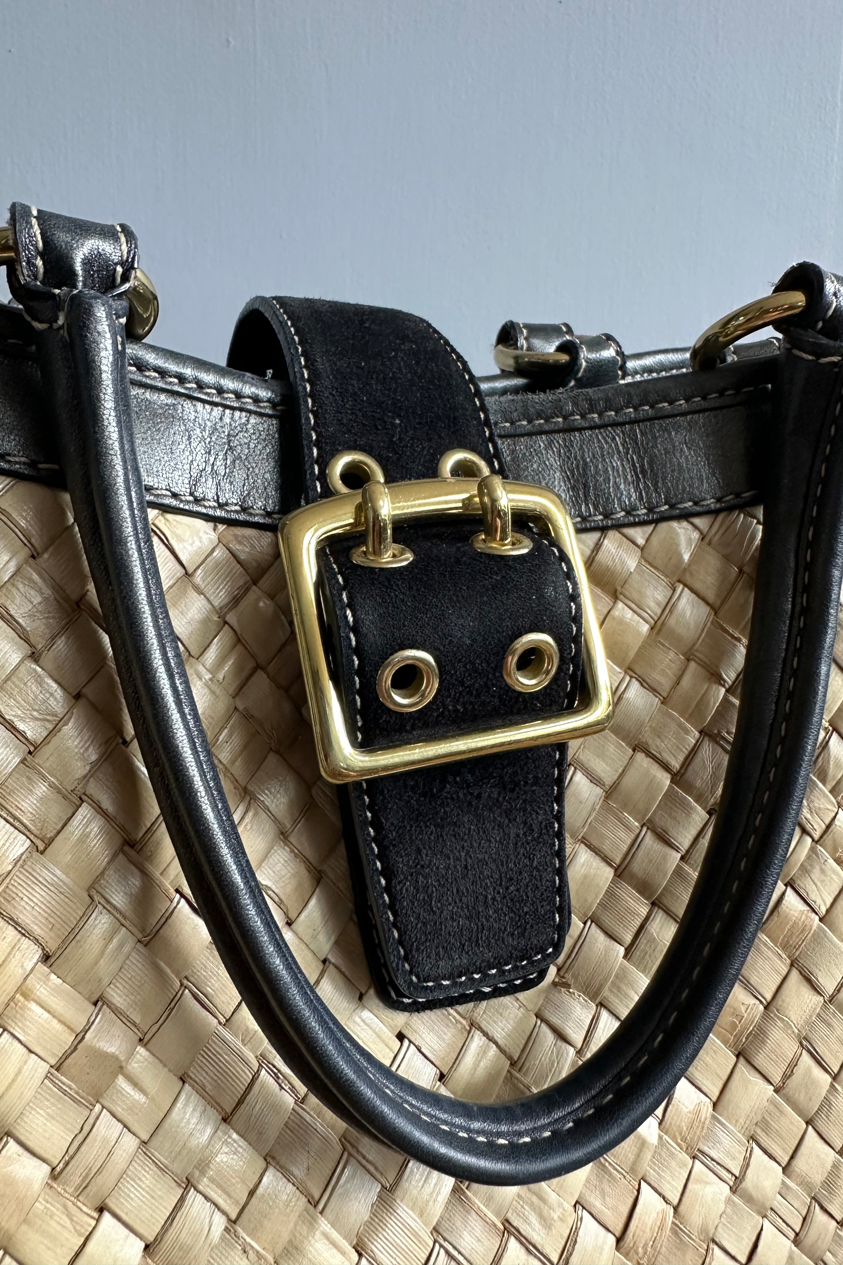Saku Neko | 2004 Coach Metallic Black Woven Straw Tote Bag