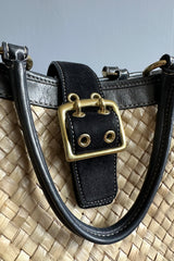 2004 Coach Metallic Black Woven Straw Tote Bag