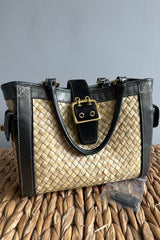 2004 Coach Metallic Black Woven Straw Tote Bag