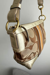 2007 Coach Metallic Gold & Beige Stripe Signature Canvas Bag